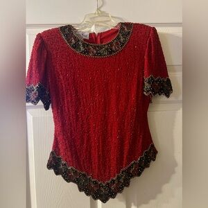 Laurence Kazar beaded red top size S